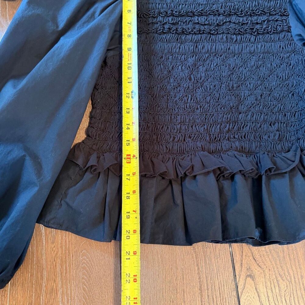 Ulla Johnson Amelia smocked‎ cotton-jersey and poplin blouse in black Size 6 - Picture 7 of 8